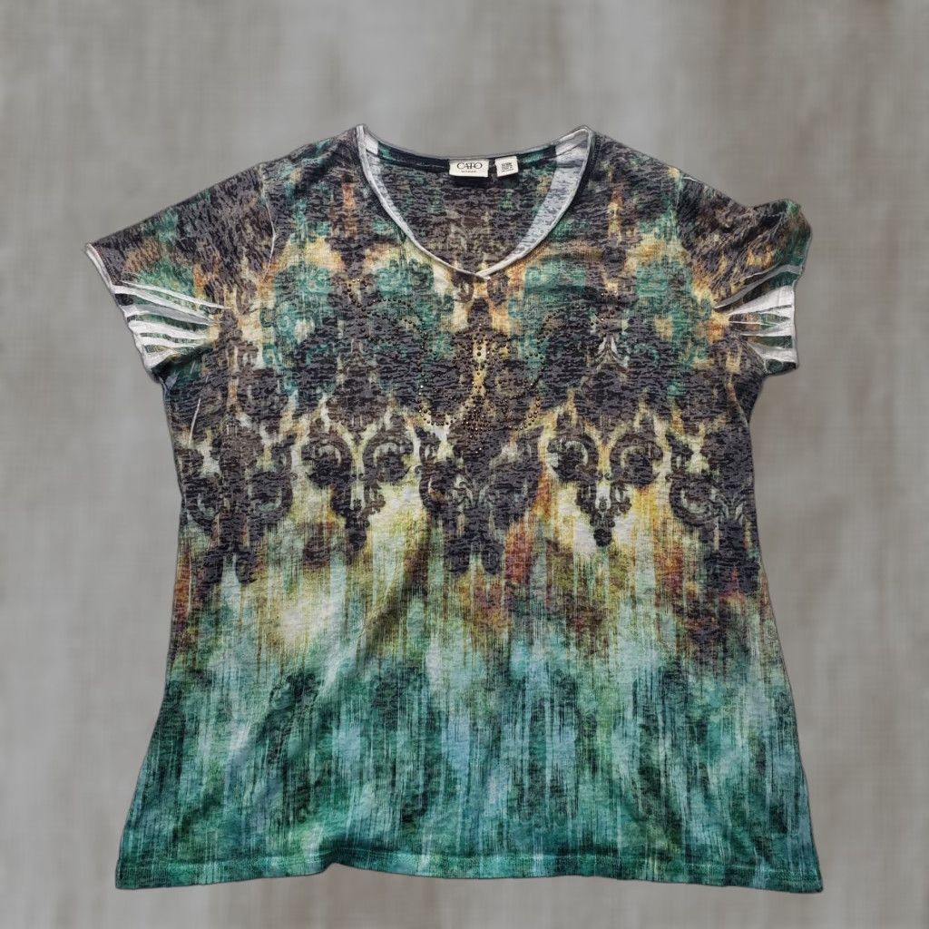 Vintage Cato Shirt Women S 16w Short Sleeve Tee Multicolor Stretchy Lightweight Fall Spring Summer T