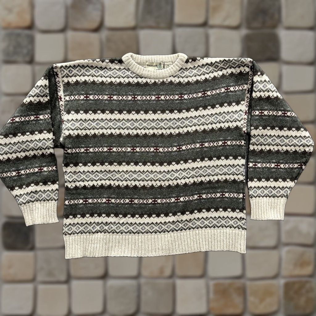Vintage Vtg Fieldmaster Crewneck Ski Sweater Winter Pattern Geometric Multicolor Cotton Acrylic Size