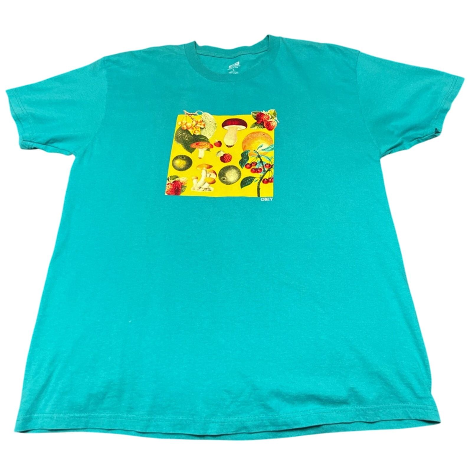 Obey Men S T Shirt Mushroom Fruit Plant Aqua Skating Shirt