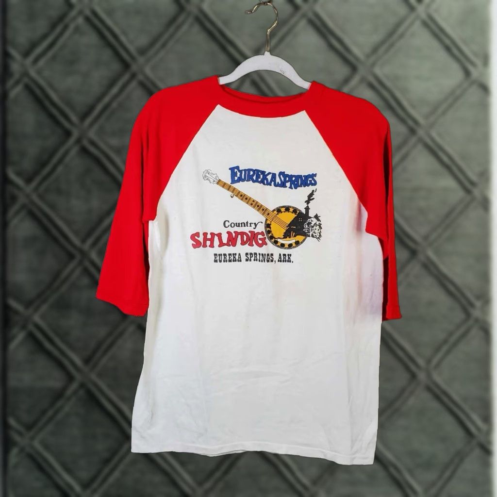 Vintage Raglan Shirt Eureka Springs Arkansas Country Shin Dig Multicolor T Shirt Men M Size