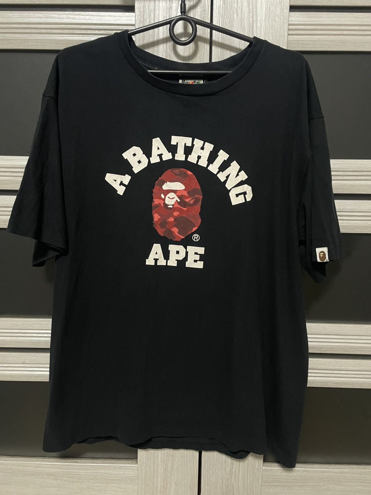 Bape College T Shirt Camo Red Ape Head Tee Hoodie, Sweatshirt | FlexRushtees.com