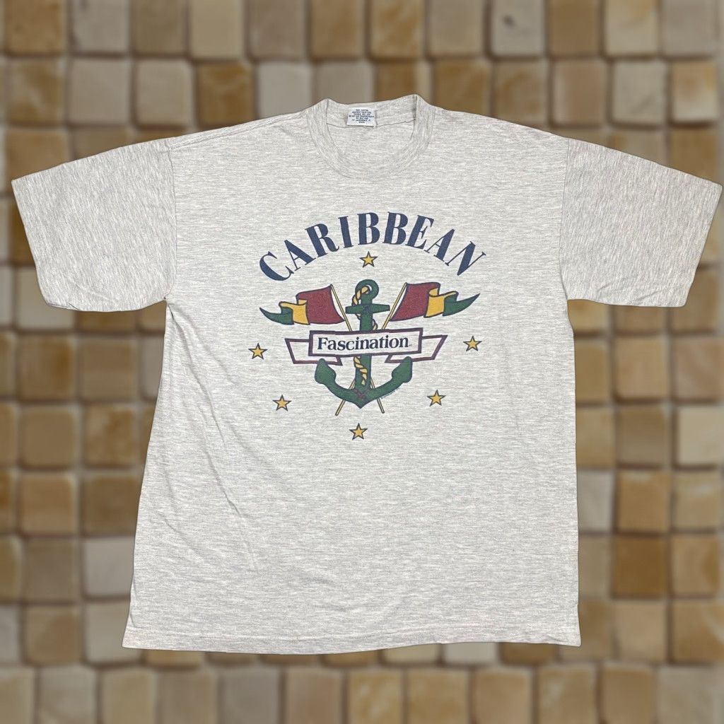 Vintage Caribbean Islands T Shirt Unisex Adults Large Gray 90s Beach Tropical Made In Usa An