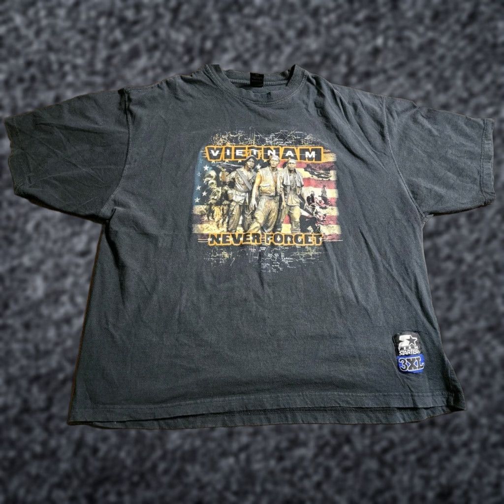 Vintage Starter 3xl Double Sided T Shirt Vietnam War Patriotic Flag Black Mens