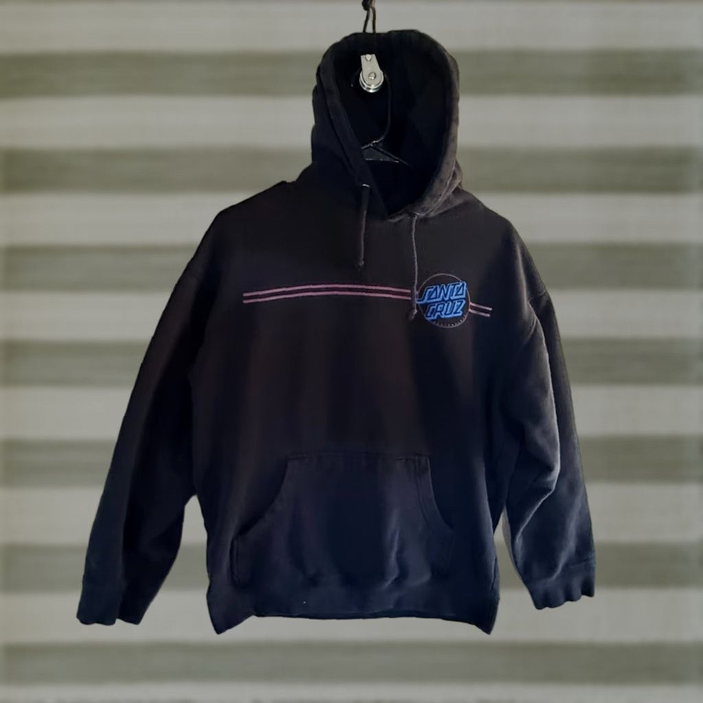 Vintage Santa Cruz Hoodie Graphic Print Black Men M Pullover Hooded Crew Neck Cotton Fleece Winter F