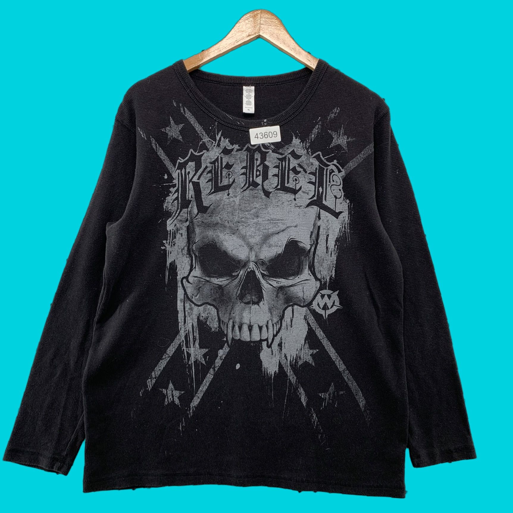 Vintage Affliction Long Sleeve Shirt Mens Xl Black Thermal Y2k Rebel Graphic Cotton Knit