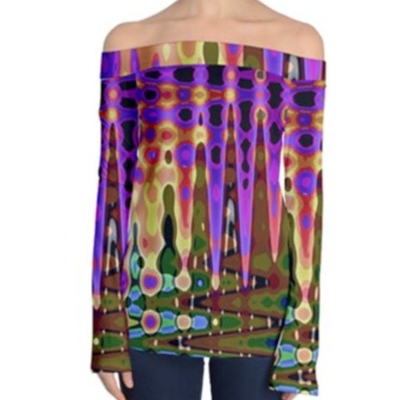 Handmade Psychedelic Off The Cold Shoulder Shirt Festival Xl