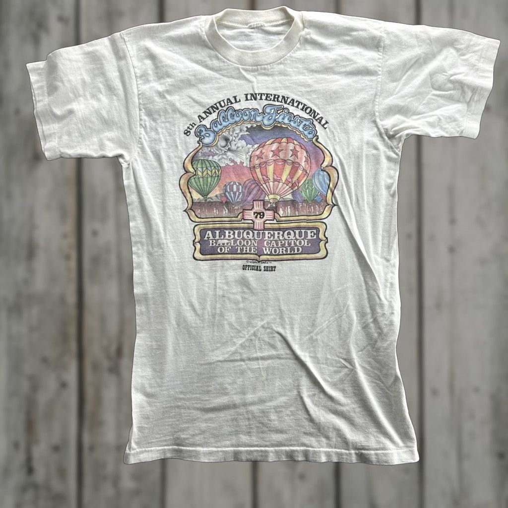 Vintage Albuquerque Balloon Fiesta T Shirt Mens Small White 70s Graphic Tee Festival Travel
