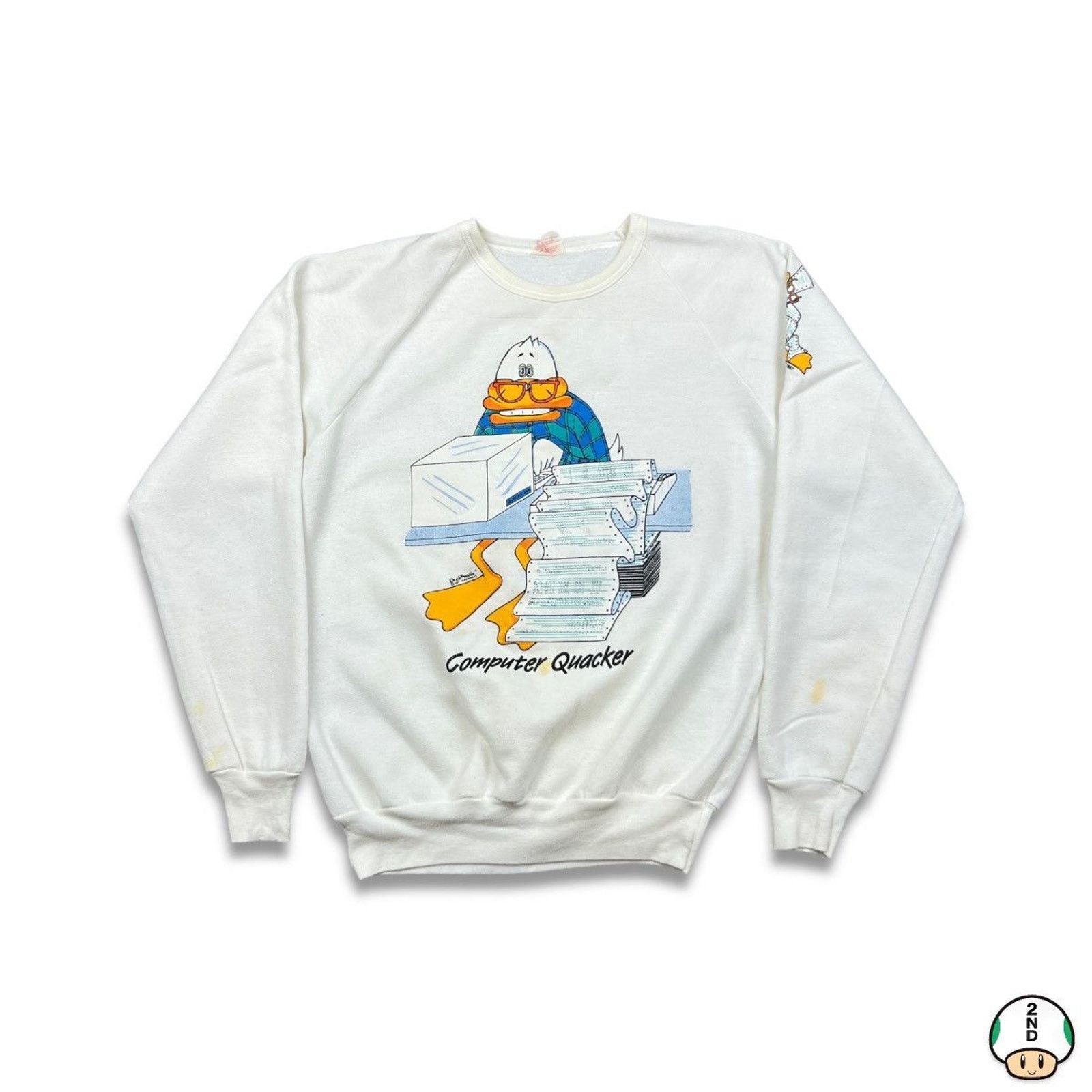 Vintage 1987 Computer Quacker Duck Sweatshirt Small Funny