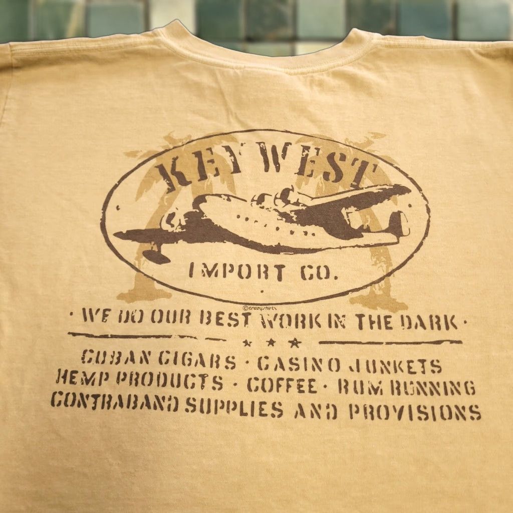 Vintage Crazy Shirts Beer Dyed Beige Airplane T Shirt For Men Medium Cotton Short Sleeve Hawaiian Th