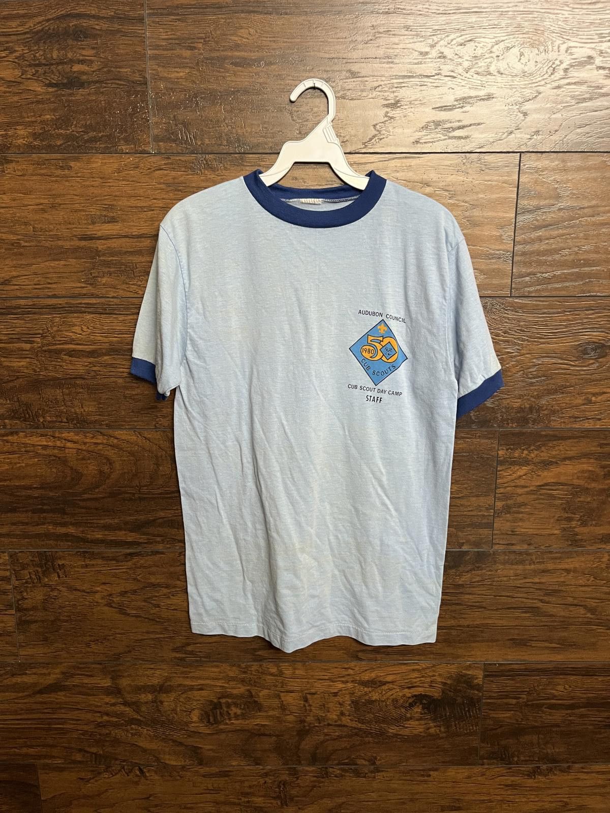 Designer Vtg Cub Scouts 1980 Ringer Tee Boy Scouts Day Camp Staff Hoodie, Sweatshirt | FlexRushtees.com