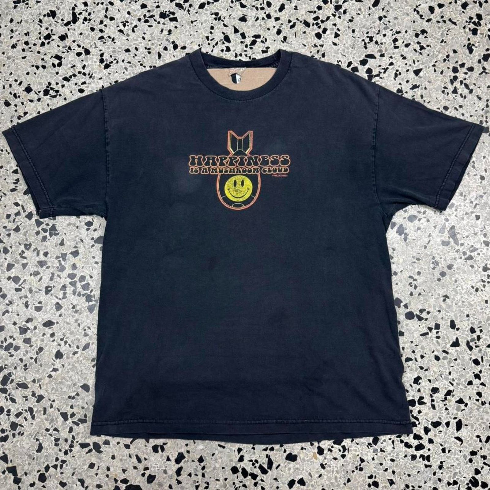 Vintage Y2k Happiness Is A Mushroom Cloud Smiley Face Tee