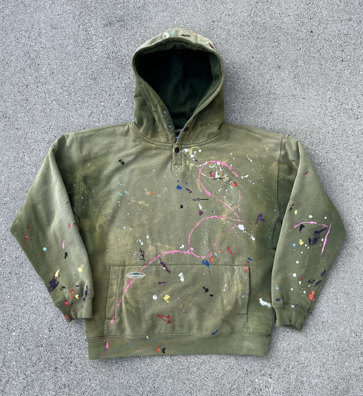Japanese Brand Custom Arborwear Hoodie Sun Fade Distressed Thrashed Tree