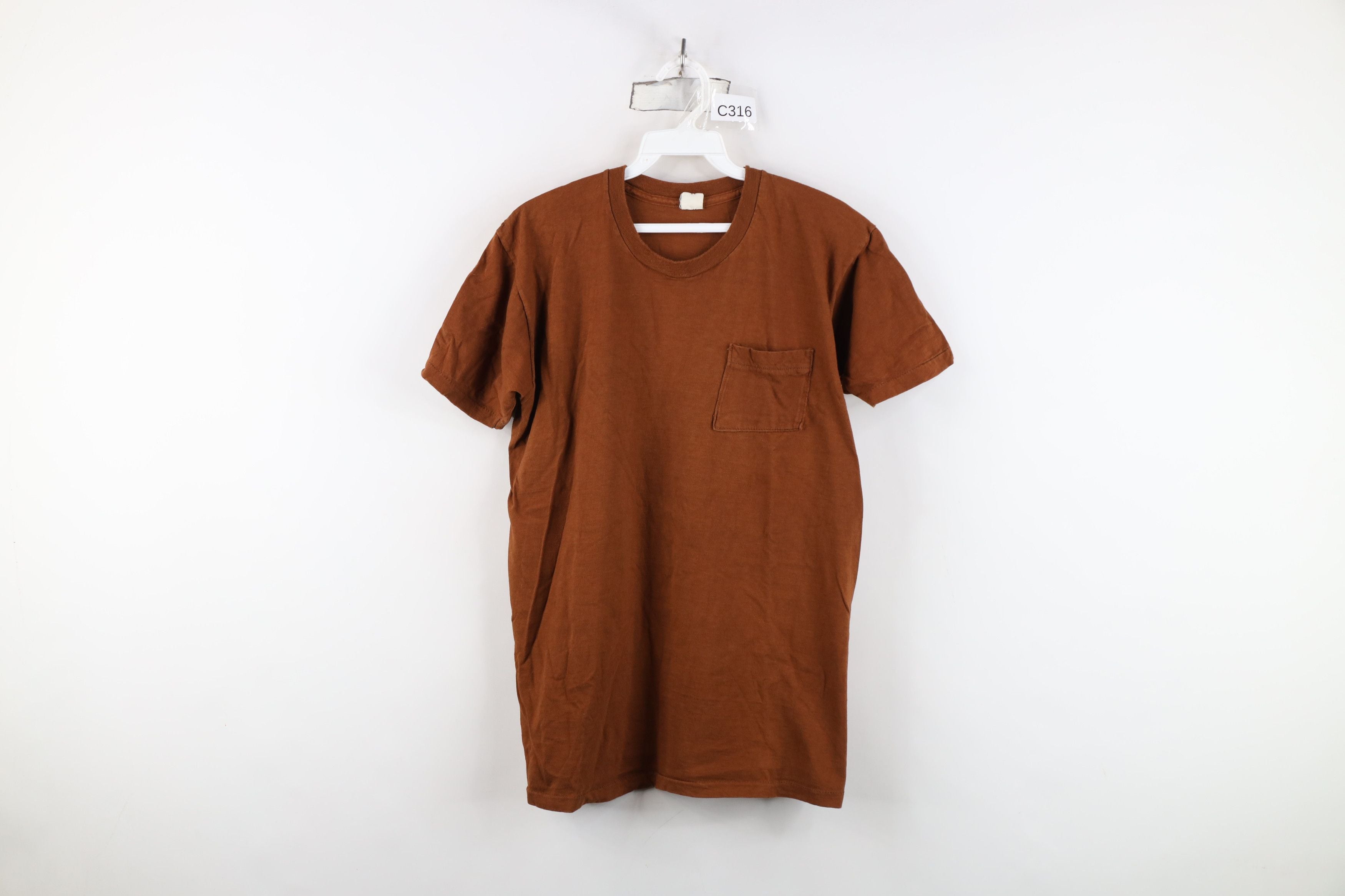 Vintage 60s 70s Streetwear Blank Cotton T Shirt Brown Usa