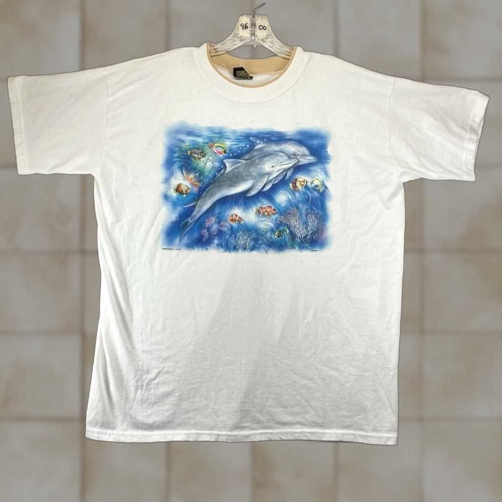 Alife Vintage 90s Dolphin Ocean T Shirt Men S 2xl White Cotton Graphic Print Marine Life Retro Beach