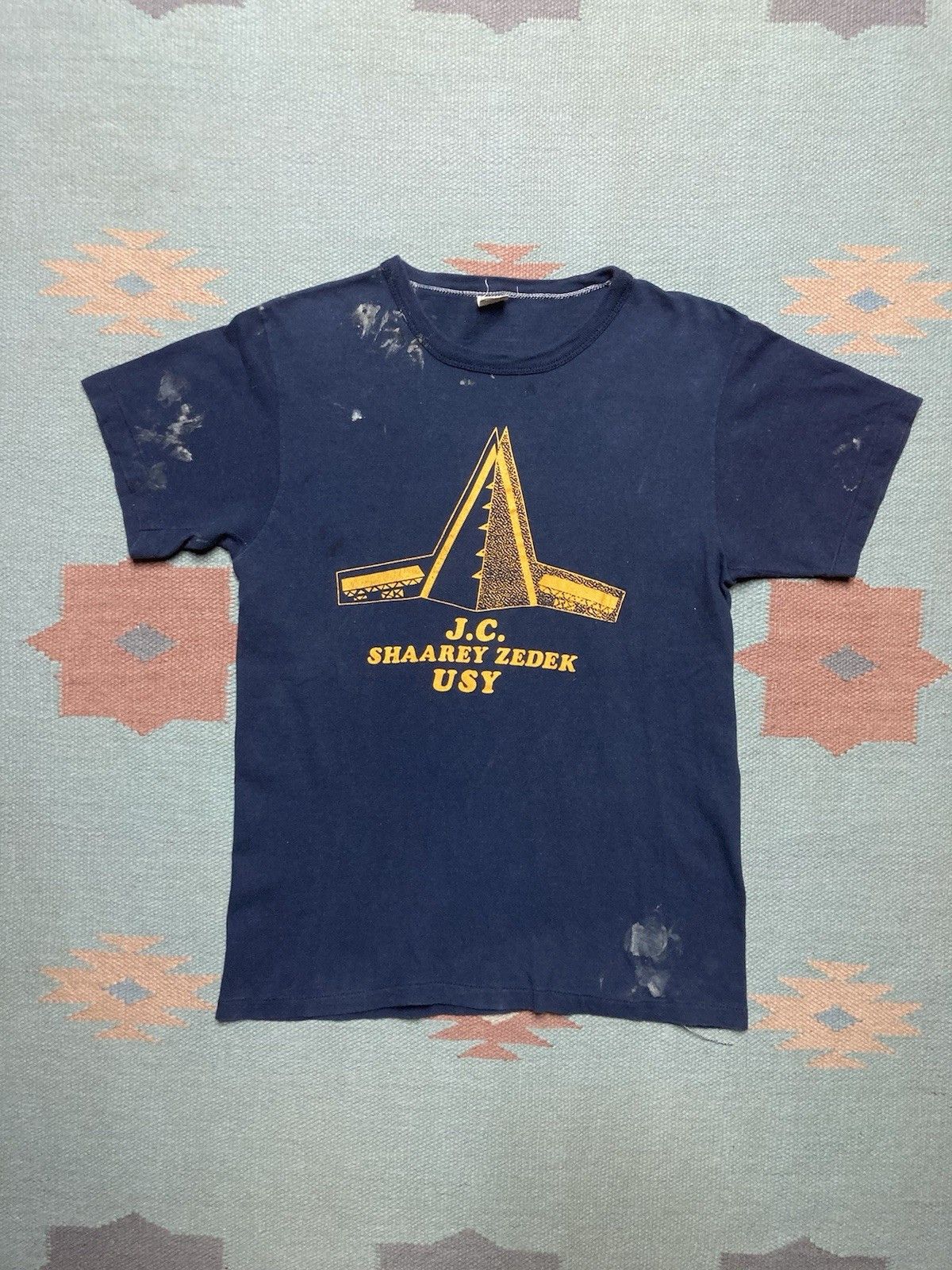 Vintage Vtg 70s T Shirt Shaarey Zedek Synagogue Judaism Paint Small