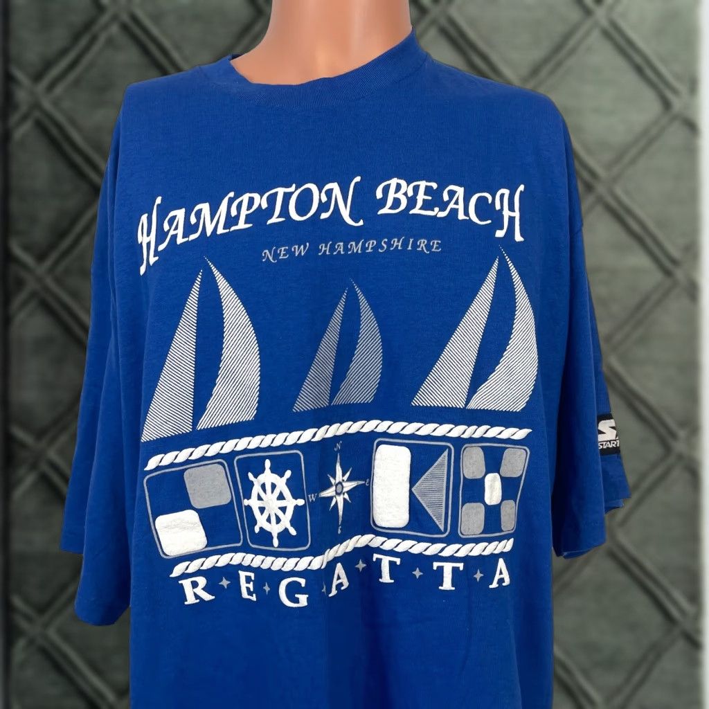 Vintage Starter Hampton Beach Nh Regatta Embossed T Shirt Men S Xl Blue 90s Graphic Print Lo