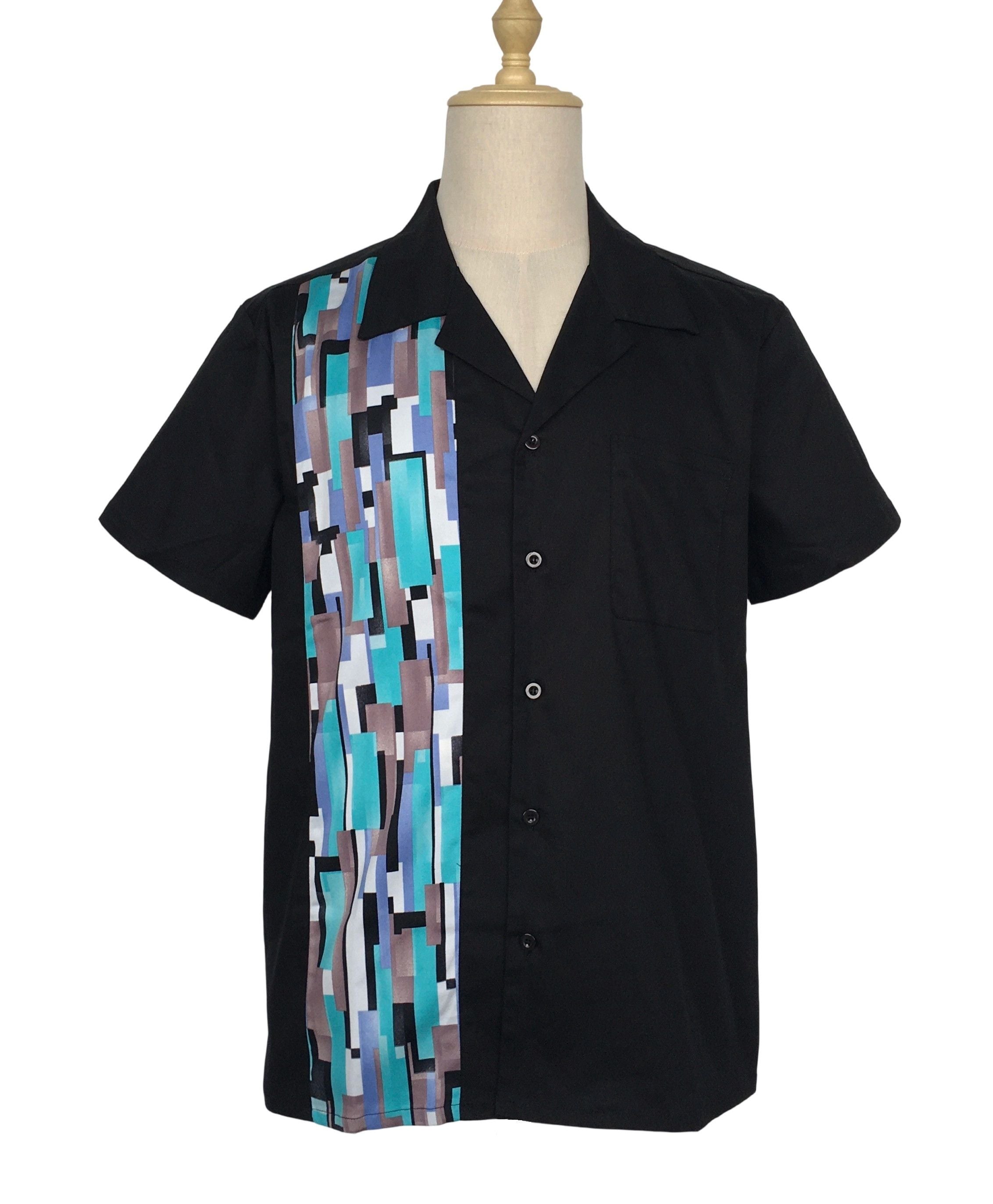 Other Black Contrast Mosaic Casual Summer Shirts