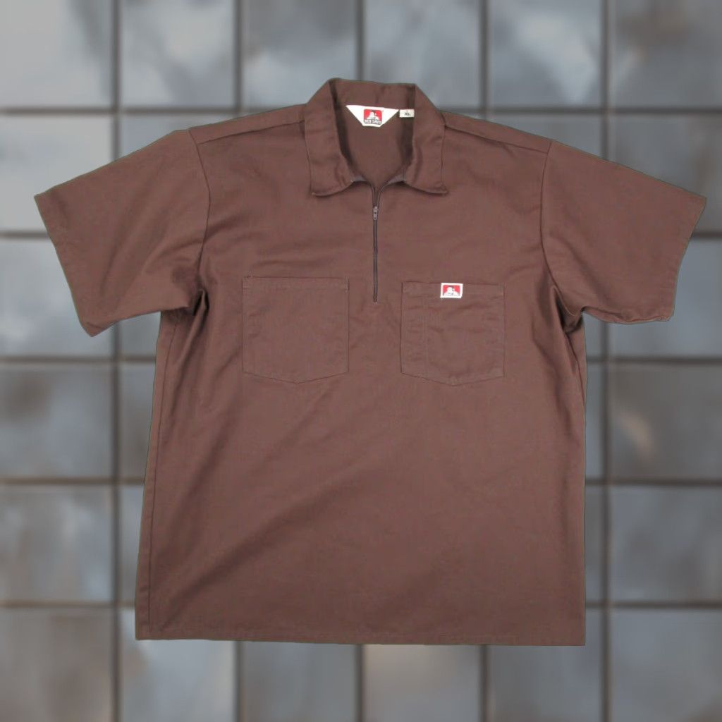Davis Ben Davis Shirt Mens Xl Brown 1 4 Zip Twill Pullover Pockets Short Sleeve Ss1201