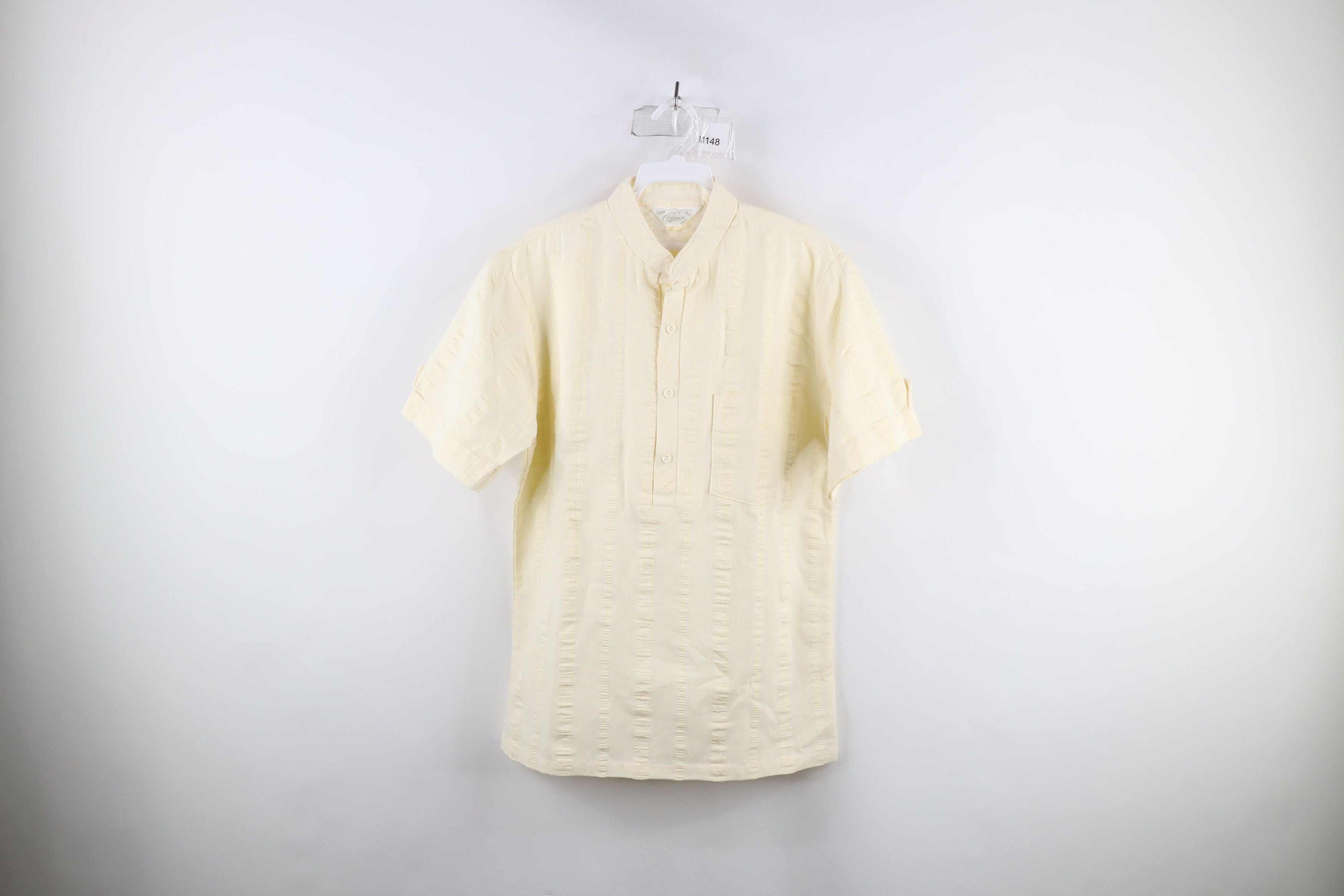 Vintage 60s 70s Streetwear Collar Henley Shirt Cream Usa