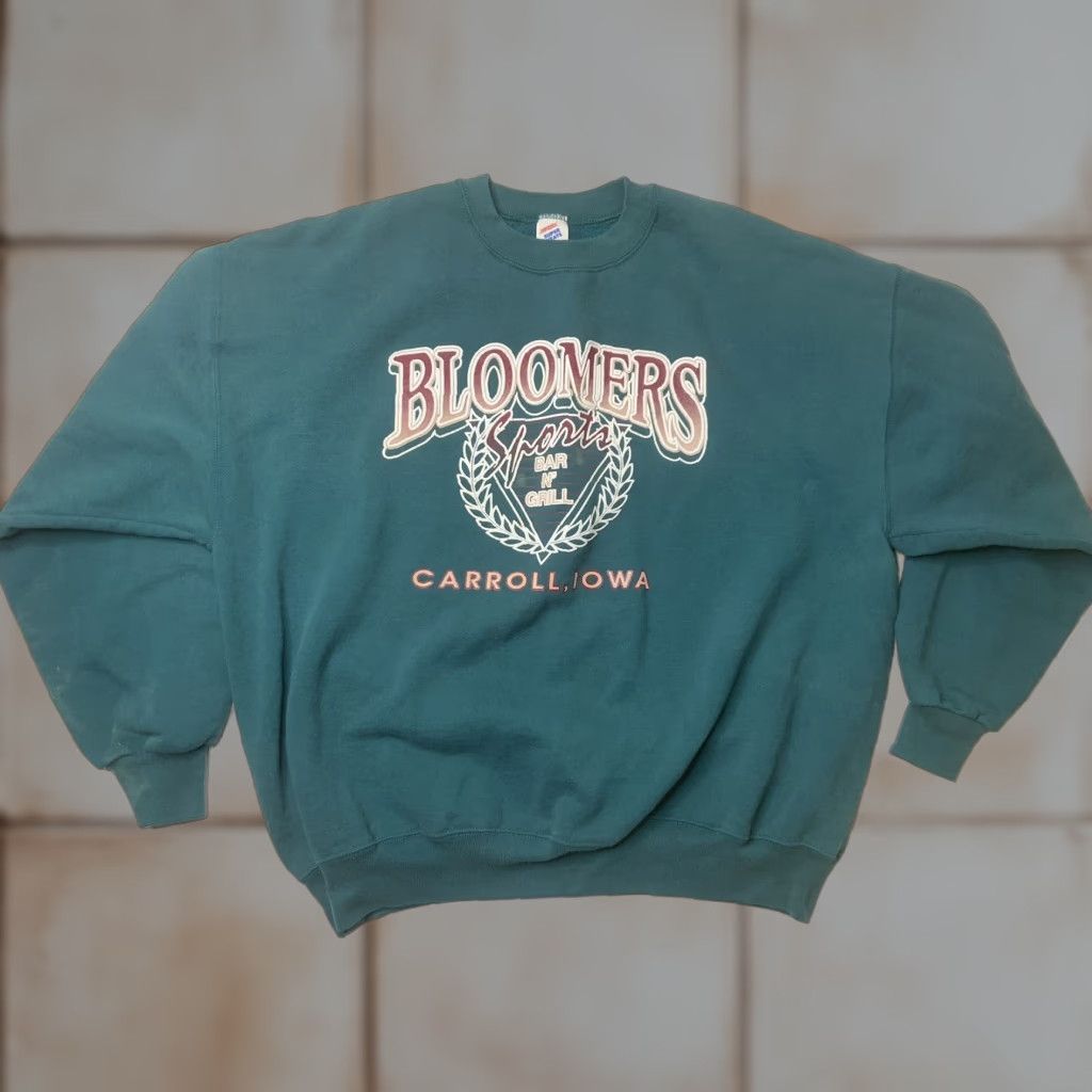 Vintage Jerzees Sweatshirt 2xl Bloomers Bar And Grill Long Sleeve Crew Neck Green 90s Mens E