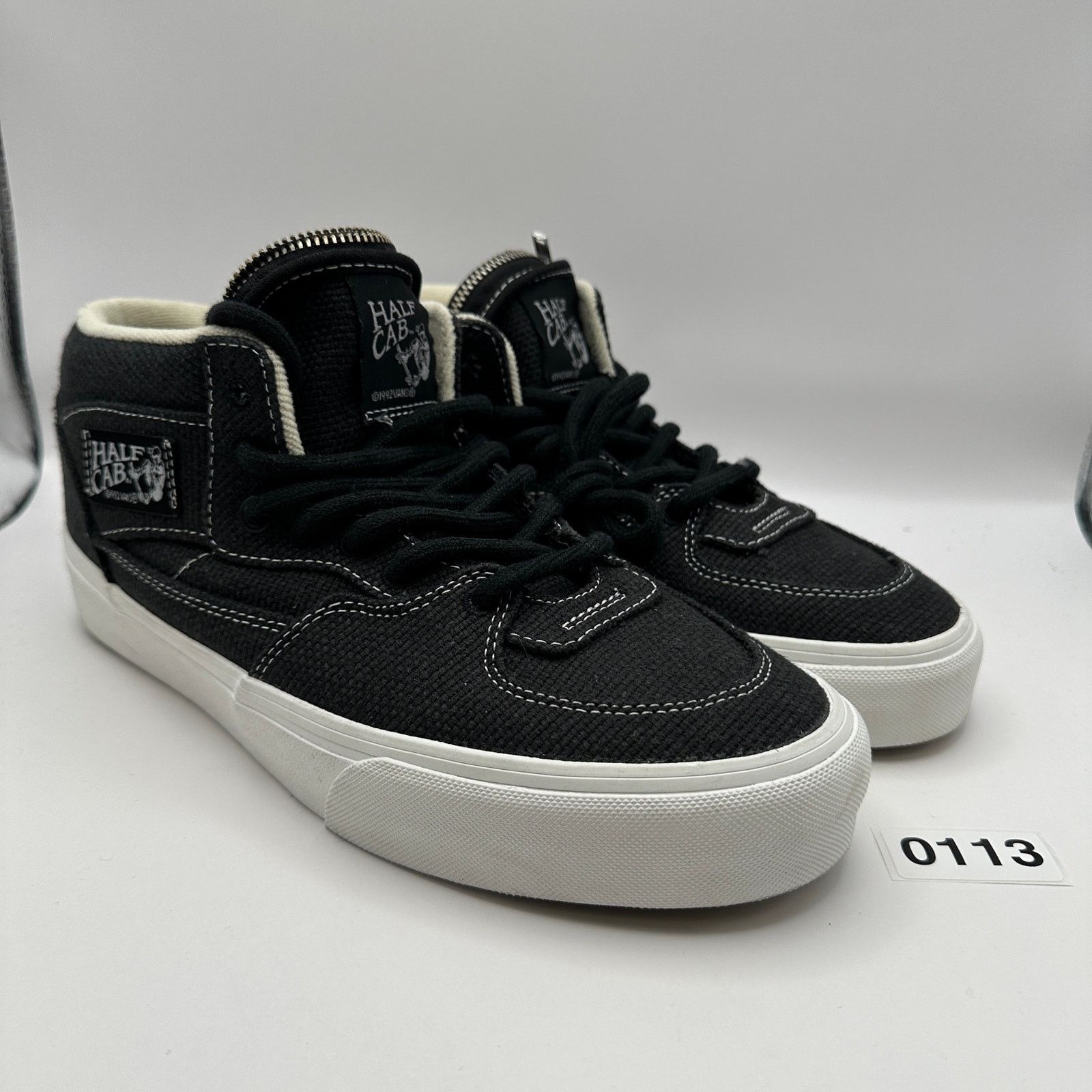 Vans Mens 9 Half Cab Black Linen Skateboard Shoes