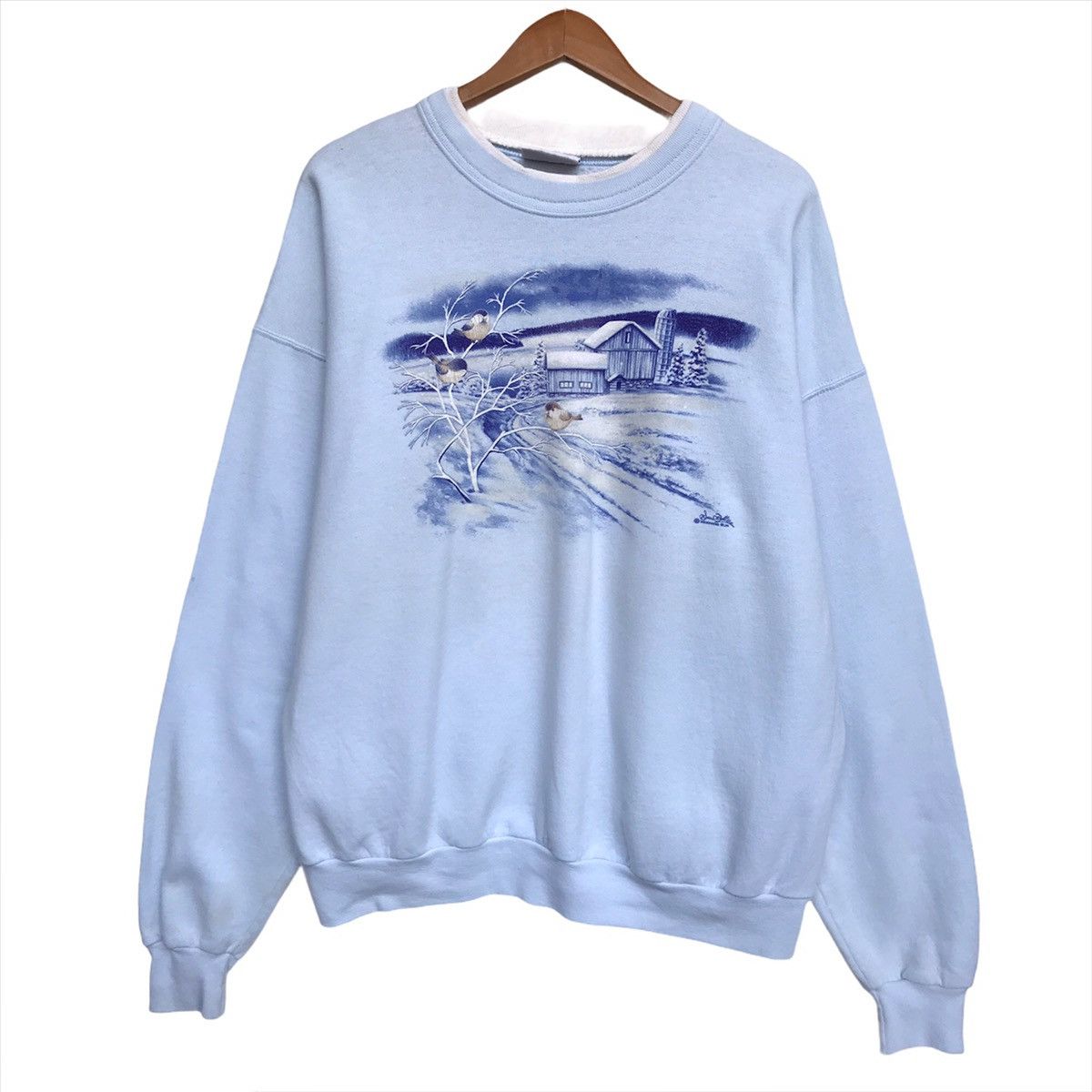 Vintage Morning Sun Winter Scenery Baby Blue Sweatshirt T-Shirts, Hoodie | FlexRushtees.com