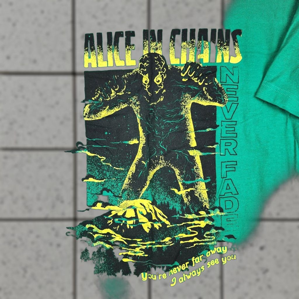 Tultex Alice In Chains Shirt Mens Large Green Never Fade Graphic Rock Band Music Tee Hoodie, Sweatshirt