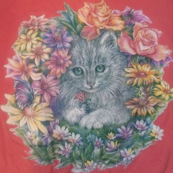 Vintage Air Waves Cat Kitten Flowers Illustration T Shirt Hoodie, Sweatshirt | FlexRushtees.com