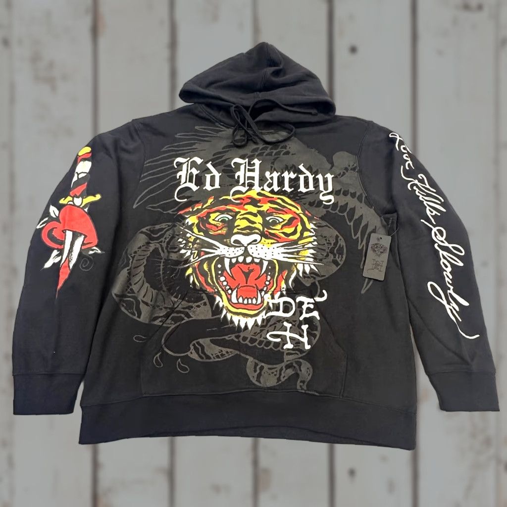 Hardy Ed Hardy Y2k Snake Eagle Aop Double Sided Graphic Pullover Hoodie Men Xl Multicolor
