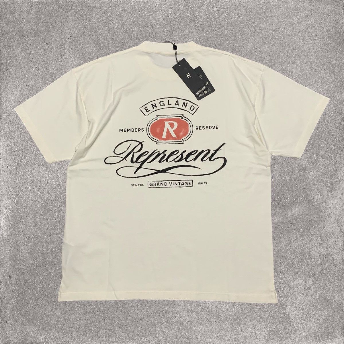 Clo Represent Medium Grand Vintage Hand Drawn Aged White Tee Hoodie, Sweatshirt | FlexRushtees.com