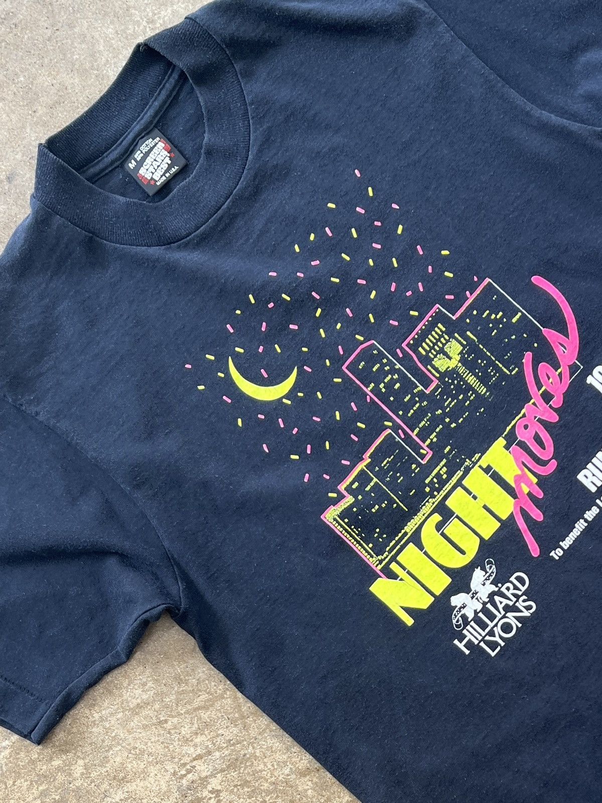 Vintage 1990 Night Moves Run Walk Neon Stars Tee Medium Hoodie, Sweatshirt | FlexRushtees.com
