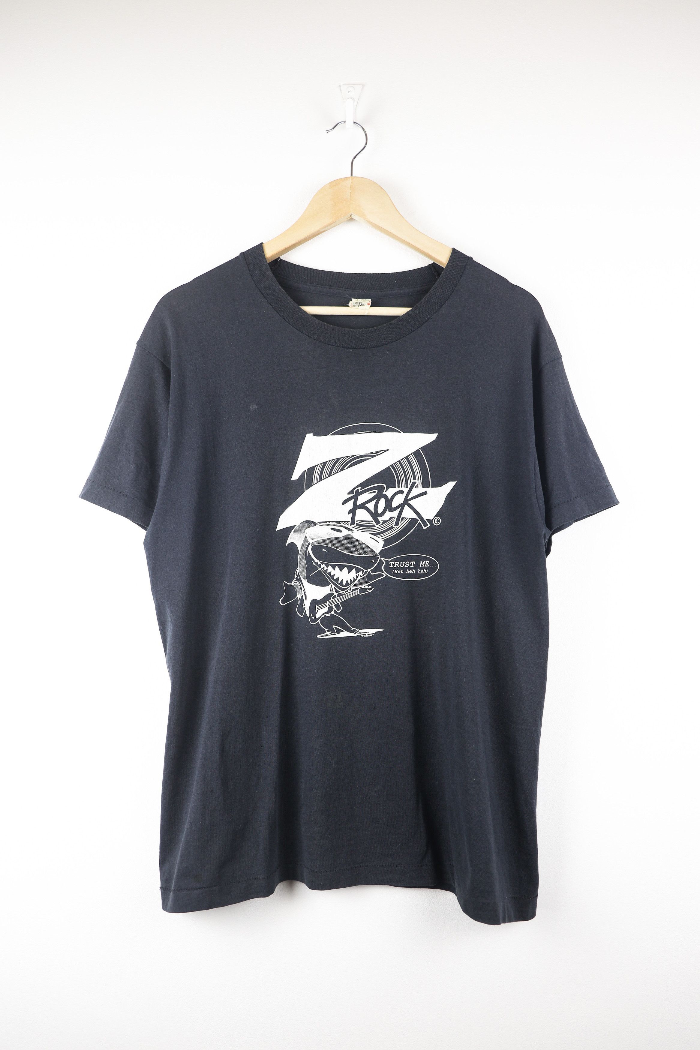 Vintage Screen Stars Z Rock Shark Graphic Crew Tee T Shirt