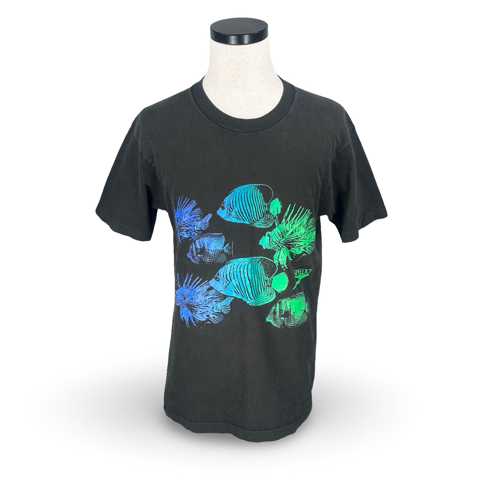 Vintage Speedo T Shirt Neon Tropical Fish Men S M Black Usa