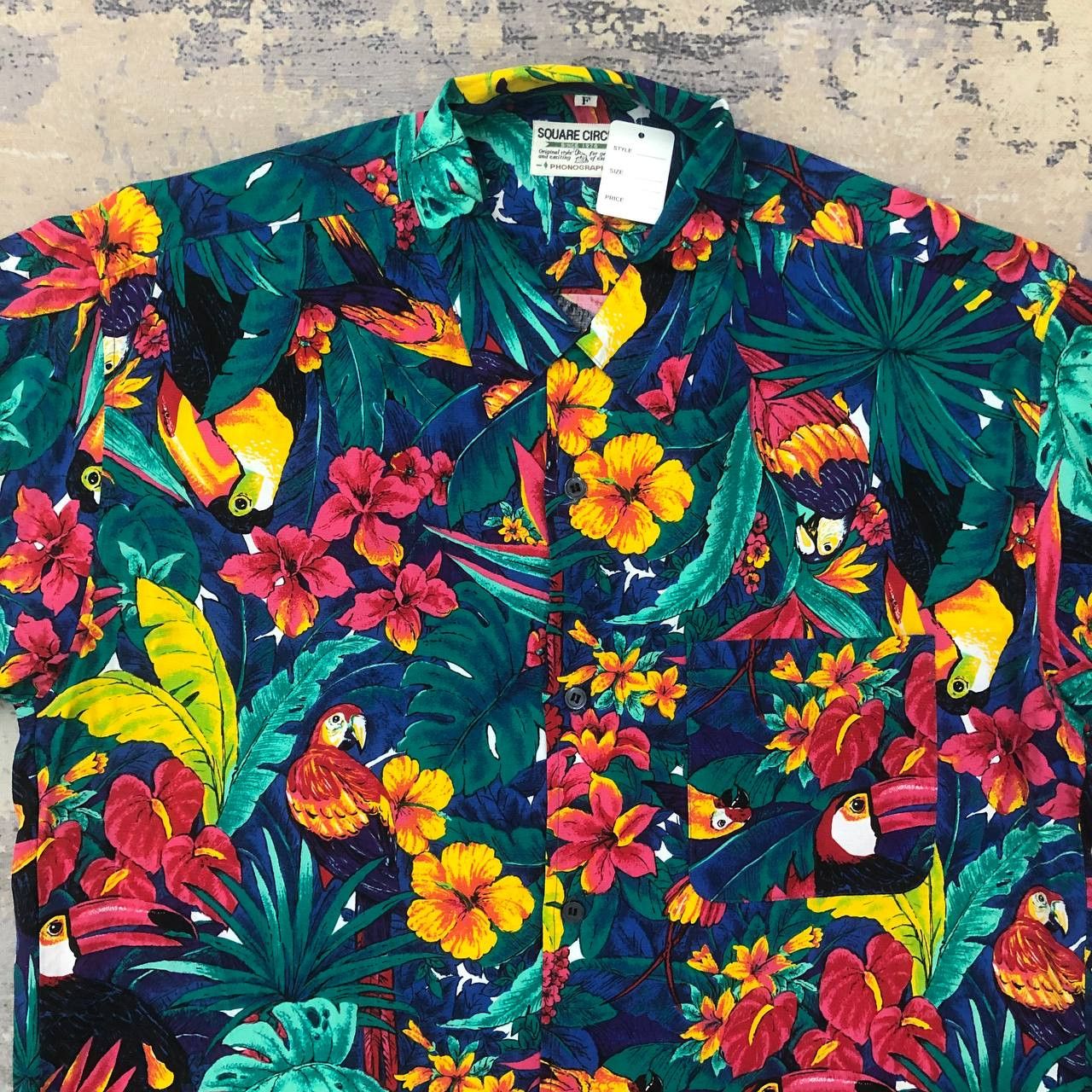 Vintage T452 Square Circle X Phonograph Tropical Motif Shirts