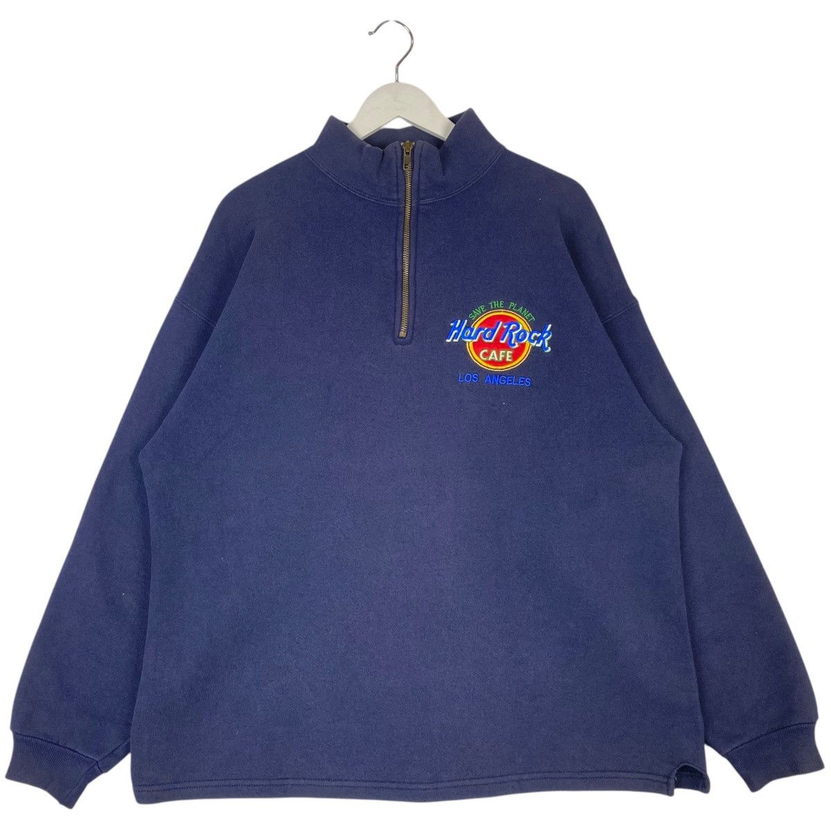 Hard Rock Cafe Vintage Hard Rock Quater Zip Navy Blue Pullover Jumper Sizes