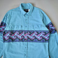 Vintage Vtg Wrangler Brushpopper Shirt Aztec Navajo Turquoise 16 5