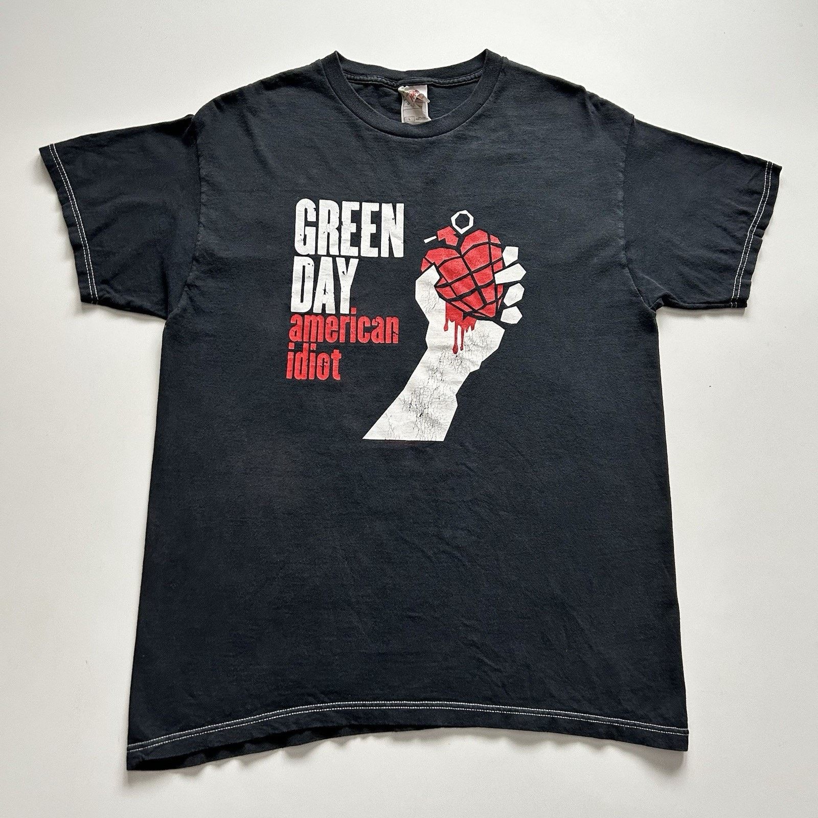 Fruit Of The Loom X Vintage Vintage Green Day American Idiot T Shirt Large Faded Black Hoodie, Sweatshirt | FlexRushtees.com