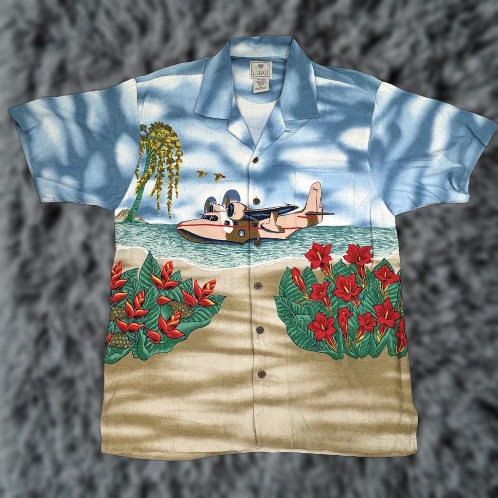 Vintage Luau Hawaiian Shirt Men S Large Short Sleeve Tropical Beach Cruise Vacation Multicol