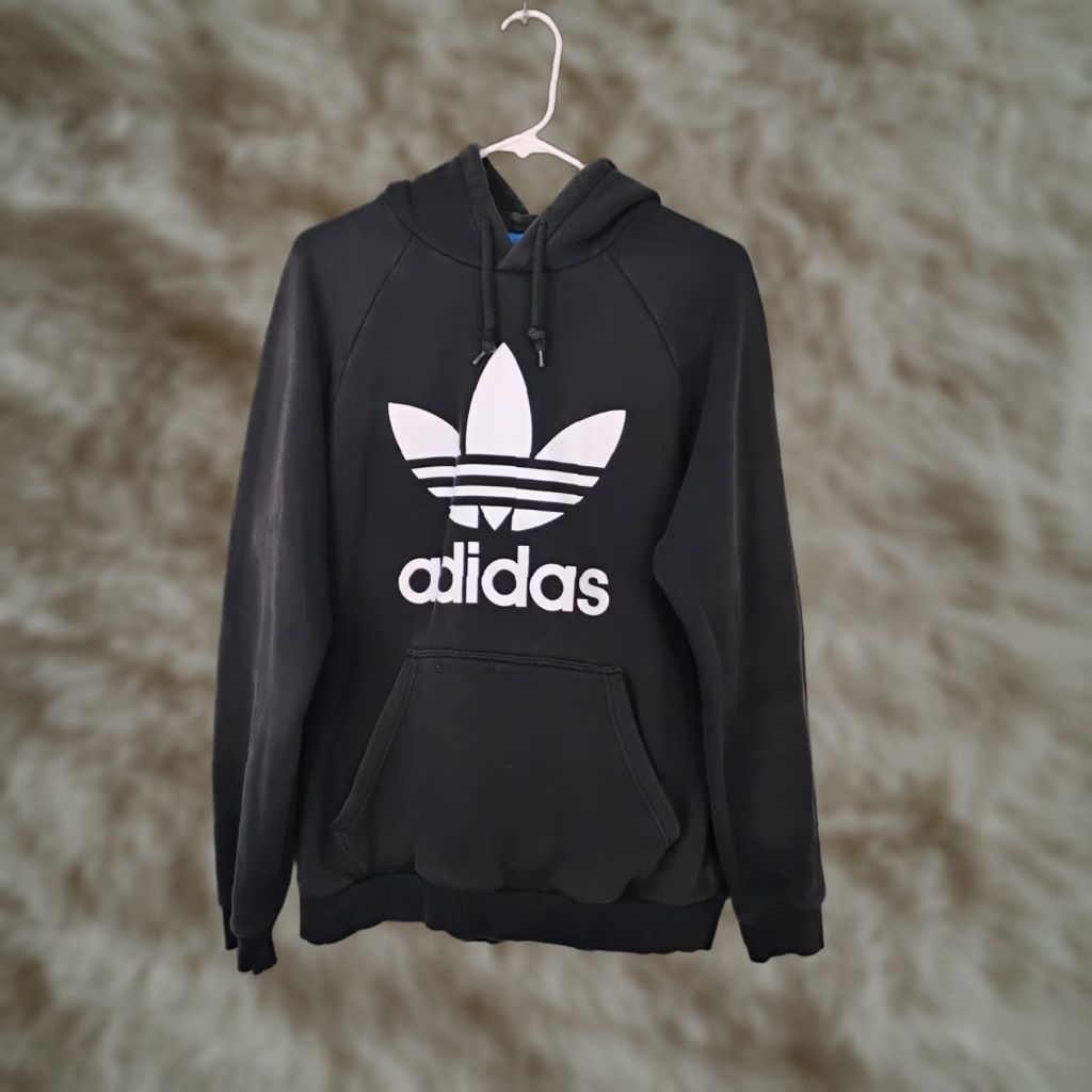 Adidas Long Sleeve Hoodie Sweatshirt Large Black Trefoil Mens Hoodie Pullover Hooded Casual W