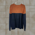 Vintage New Goodfellow Brown Navy Blue Pullover Sweater Size Large Stretch Long Sleeve