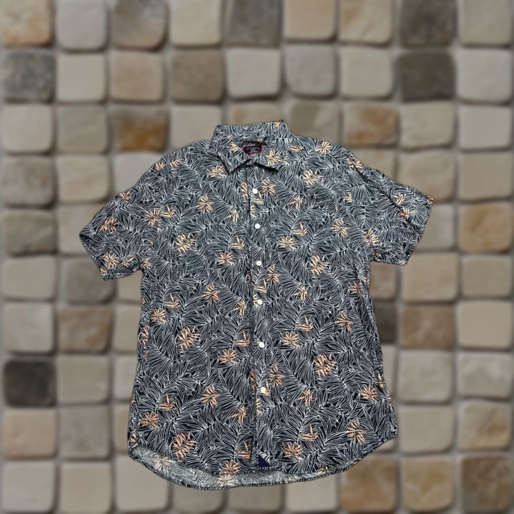 Untuckit Durize Shirt Mens M Multicolor Slim Fit Linen Palm Print Beach Shirt