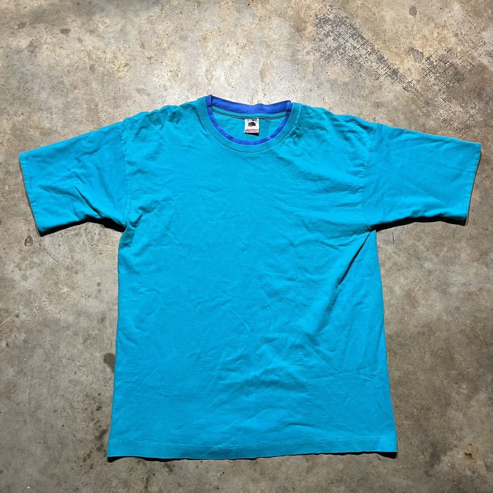 Vintage 90s Fruit Of The Loom Blue Double Sleeve Blank Shirt