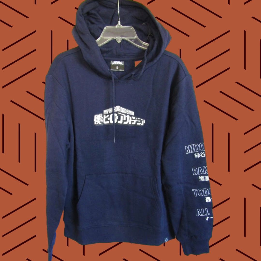 Vintage Bearcliff My Hero Academia Hoodie Mens M Blue 100 Cotton Long Sleeve Graphic New With Logo