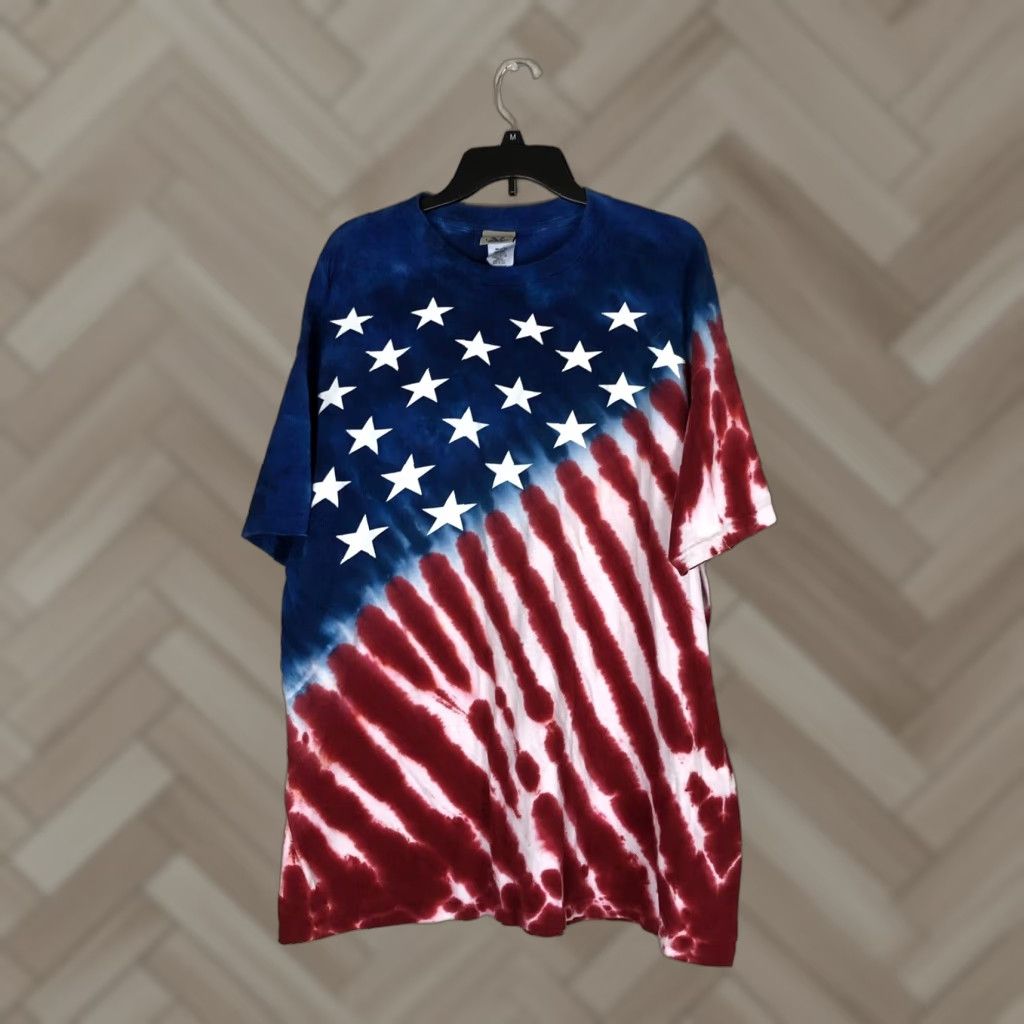 Blue Liquid Blue American Flag Tie Dye T Shirt Mens 2xl Multicolor Flag Graphic Tee 2000s Exc