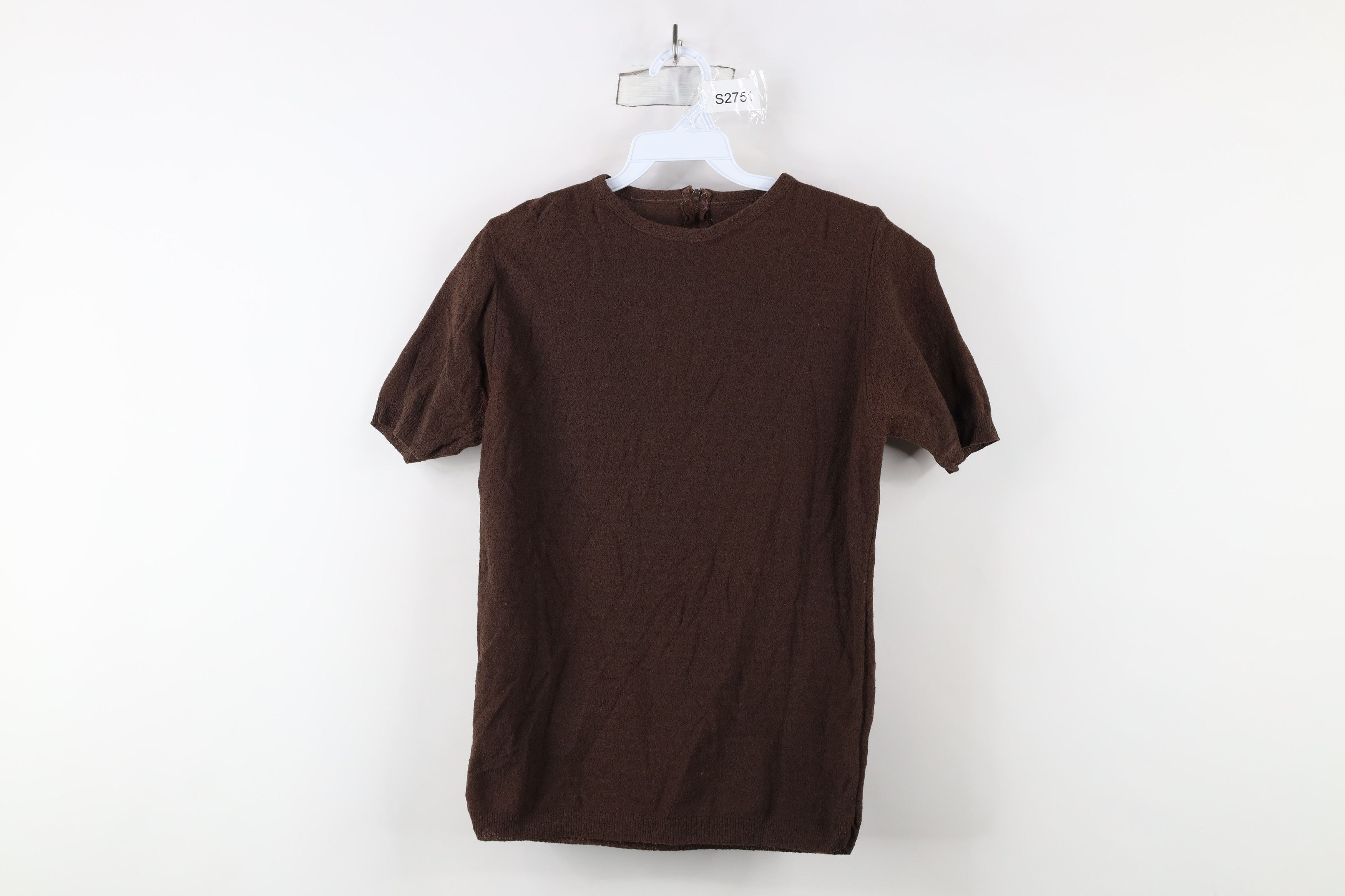 Vintage 60s 70s Streetwear Knit Back Zip T Shirt Brown Usa