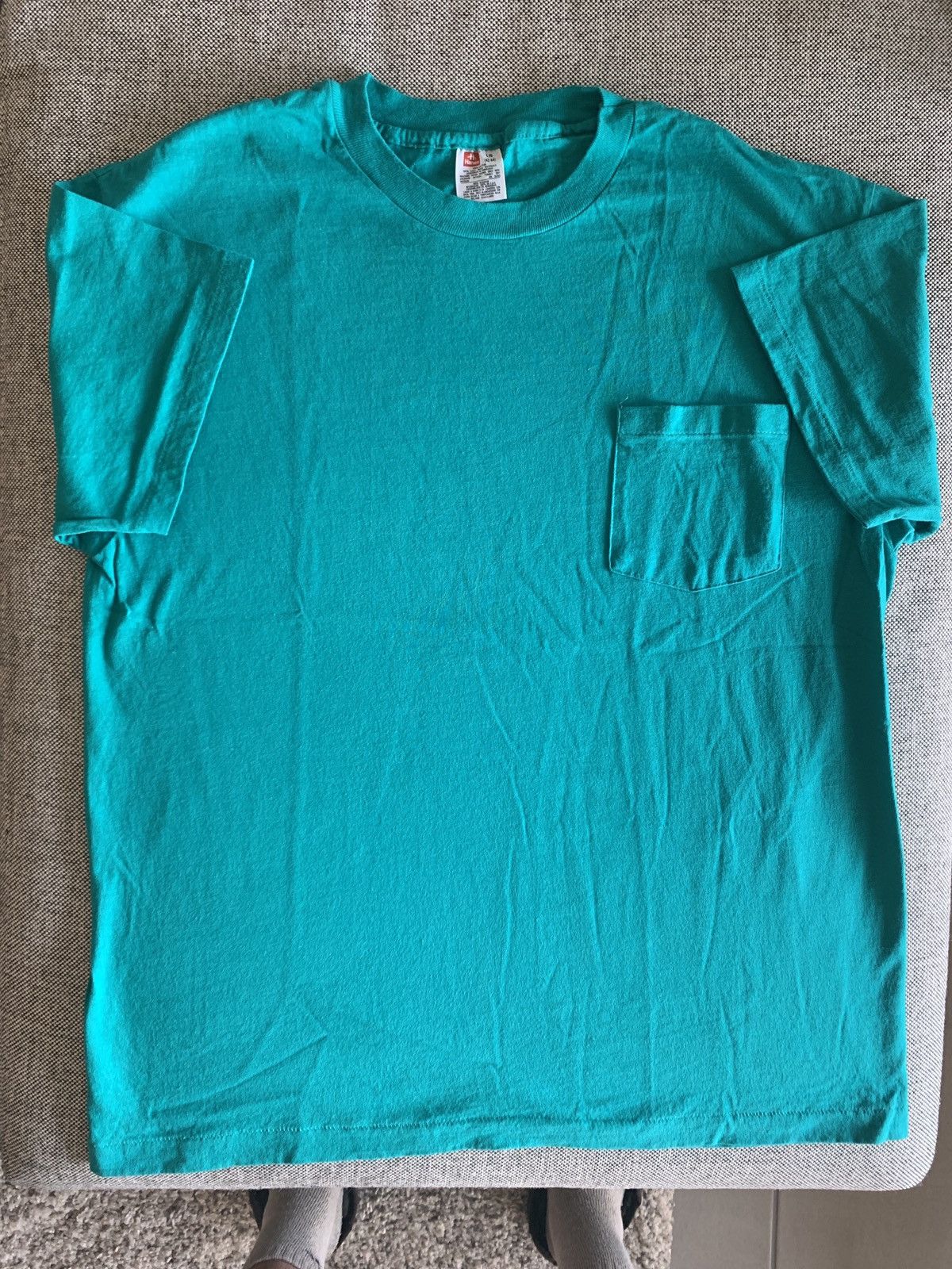 Vintage 90s Hanes Blank Pocket Tee 1990s Selvedge Usa