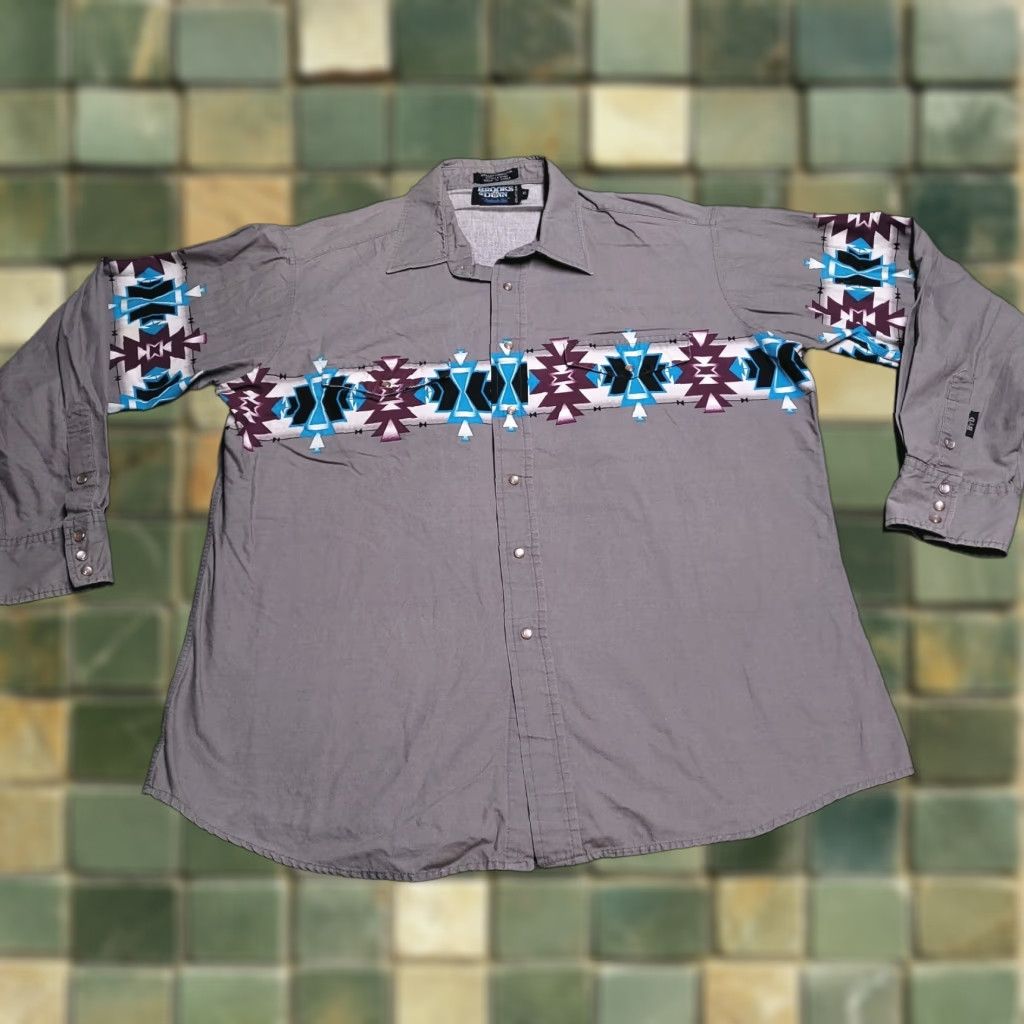 Vintage Brooks Dunn Panhandle Slim Xl Pearl Snap Long Sleeve Western Aztec Shirt