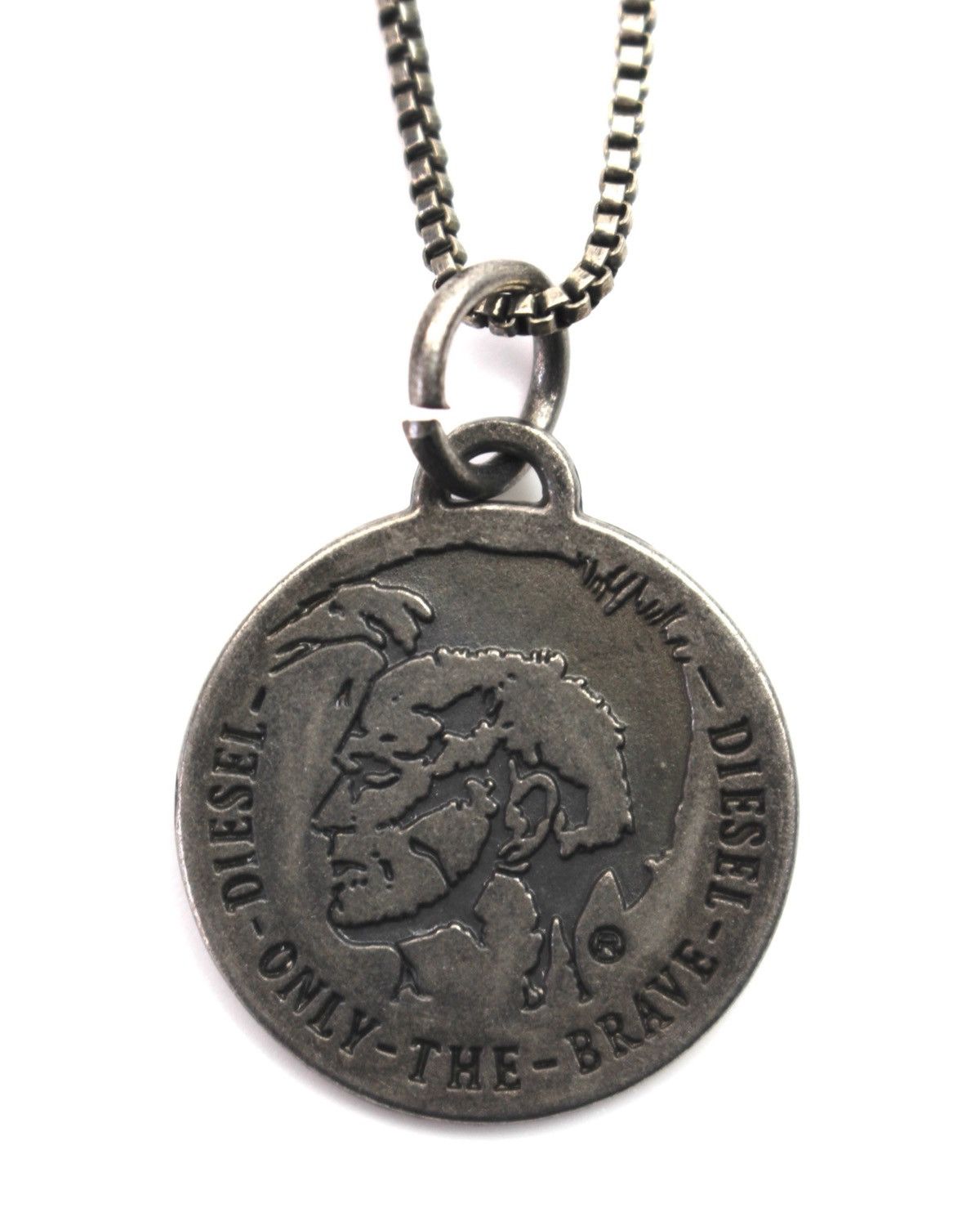 2000s Diesel Only The Brave Coin Pendant Necklace