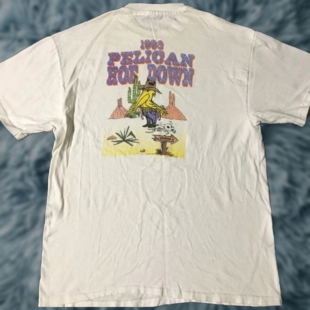 Vintage Pelican Hoe Down Distress Shirt L White Western Cowboy Funny Rockabilly Grunge 90s U