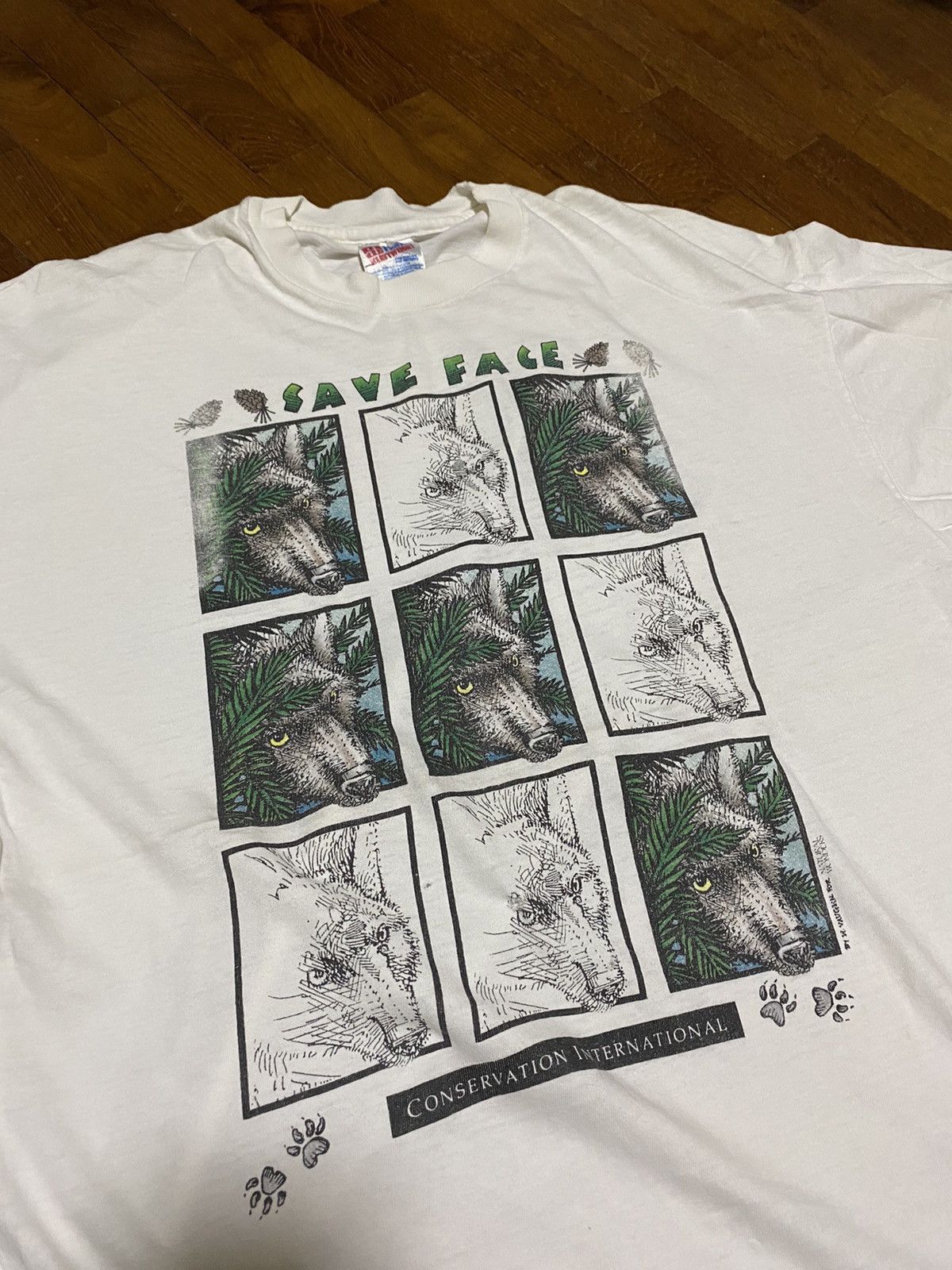Vintage 95 Save Face Conservation International Wolves Tee Hoodie, Sweatshirt | FlexRushtees.com
